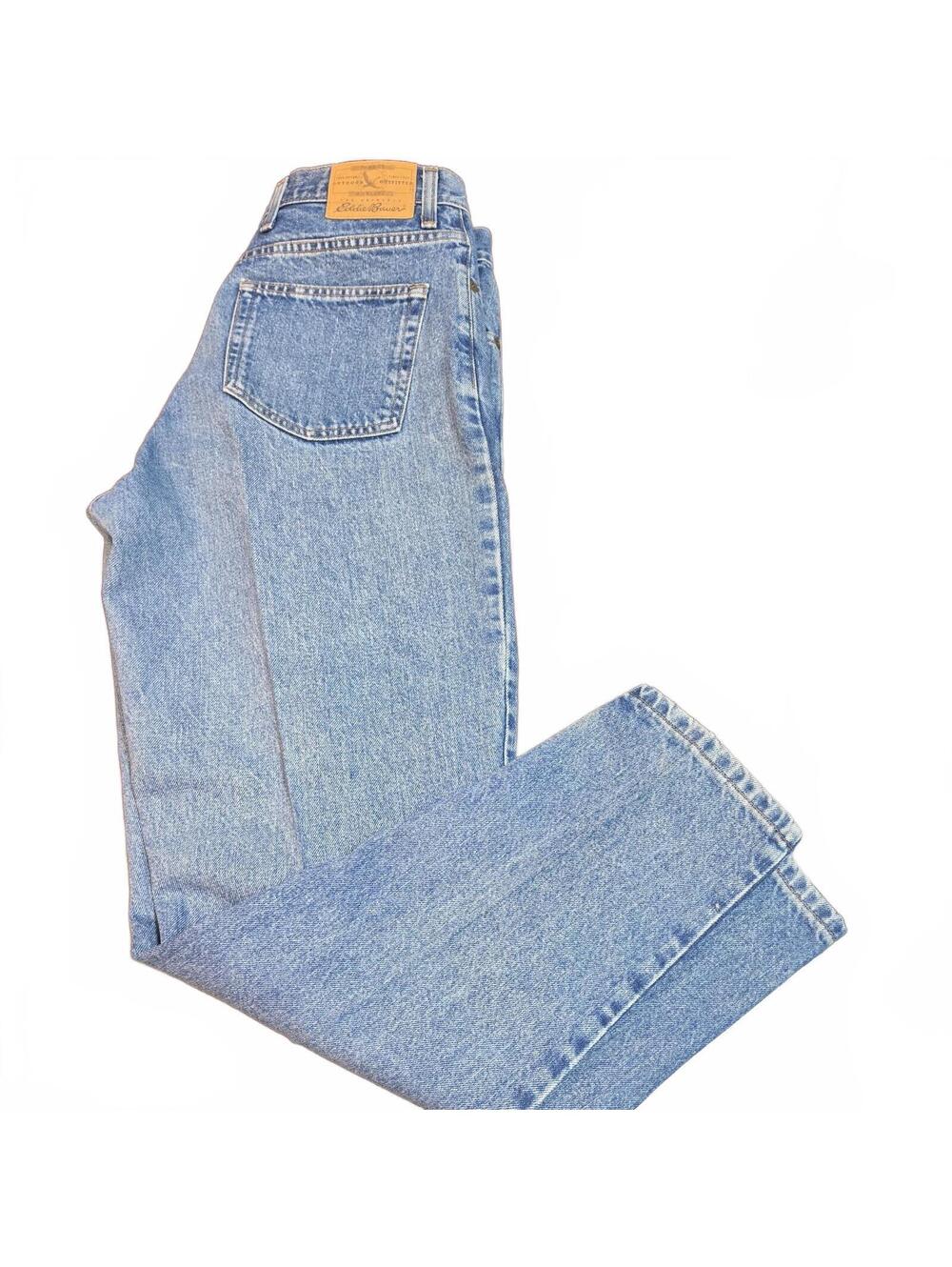 Vntg Eddie Bauer Denim Women Sz 14 High Waist Jeans 90's Y2K Light Wash Tapered